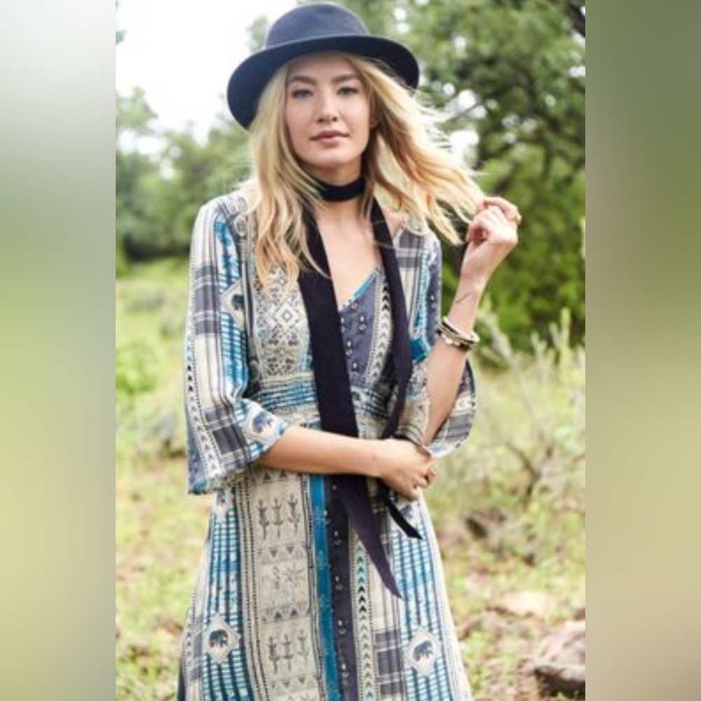 Detailed Blue Boho Maxi Dress